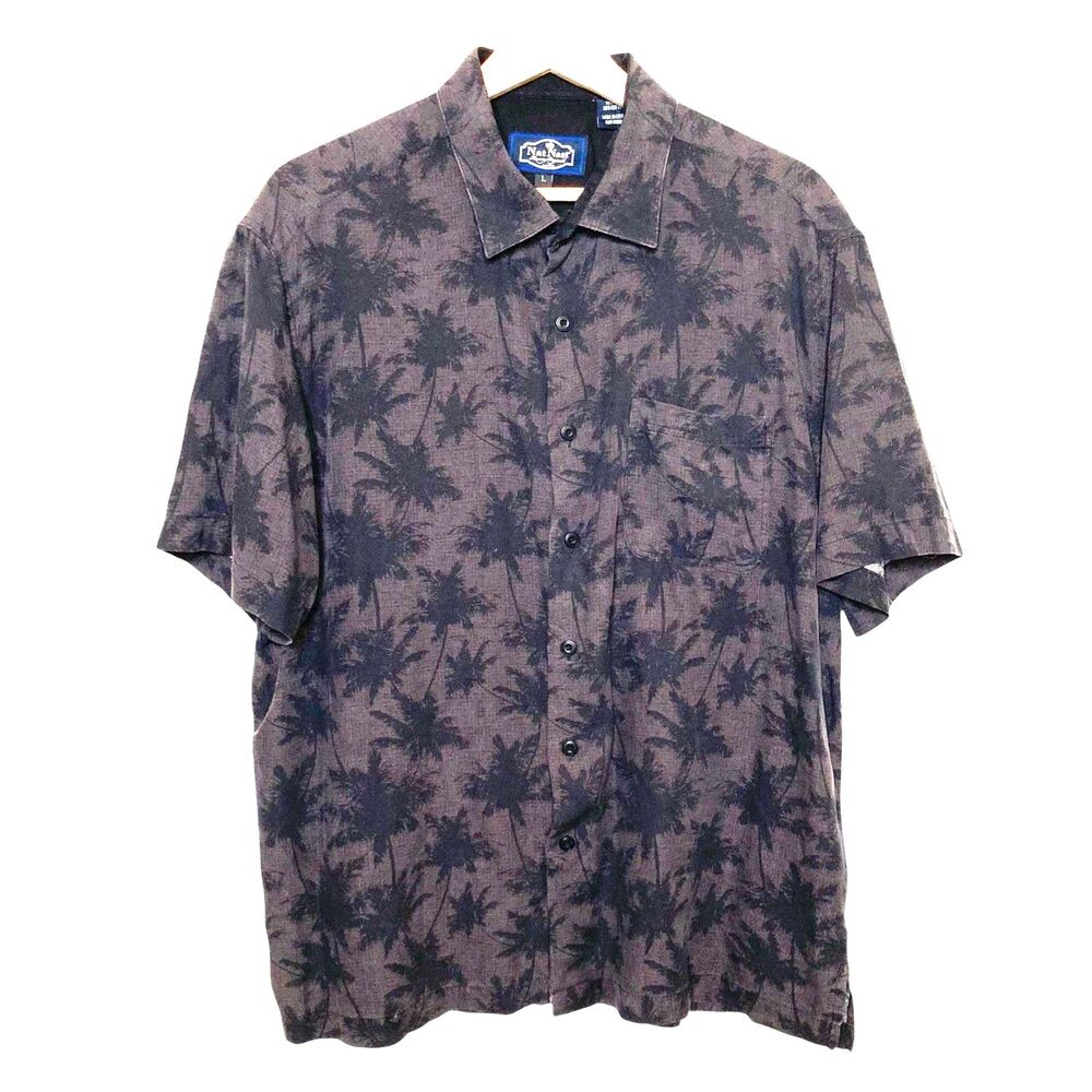 Nat Nast Luxury Originals Silk Button Down Vacay Shirt Mens Large Palm Trees